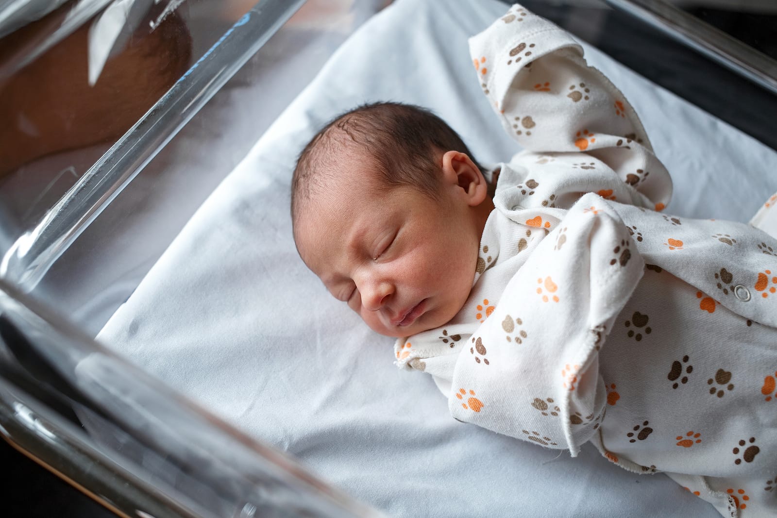 Newborn Baby In The Hospital protected by an infant security system