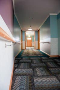 The hallway of a nursing facility