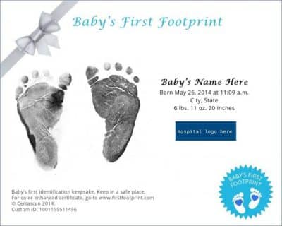 Baby's first footprint certificate example